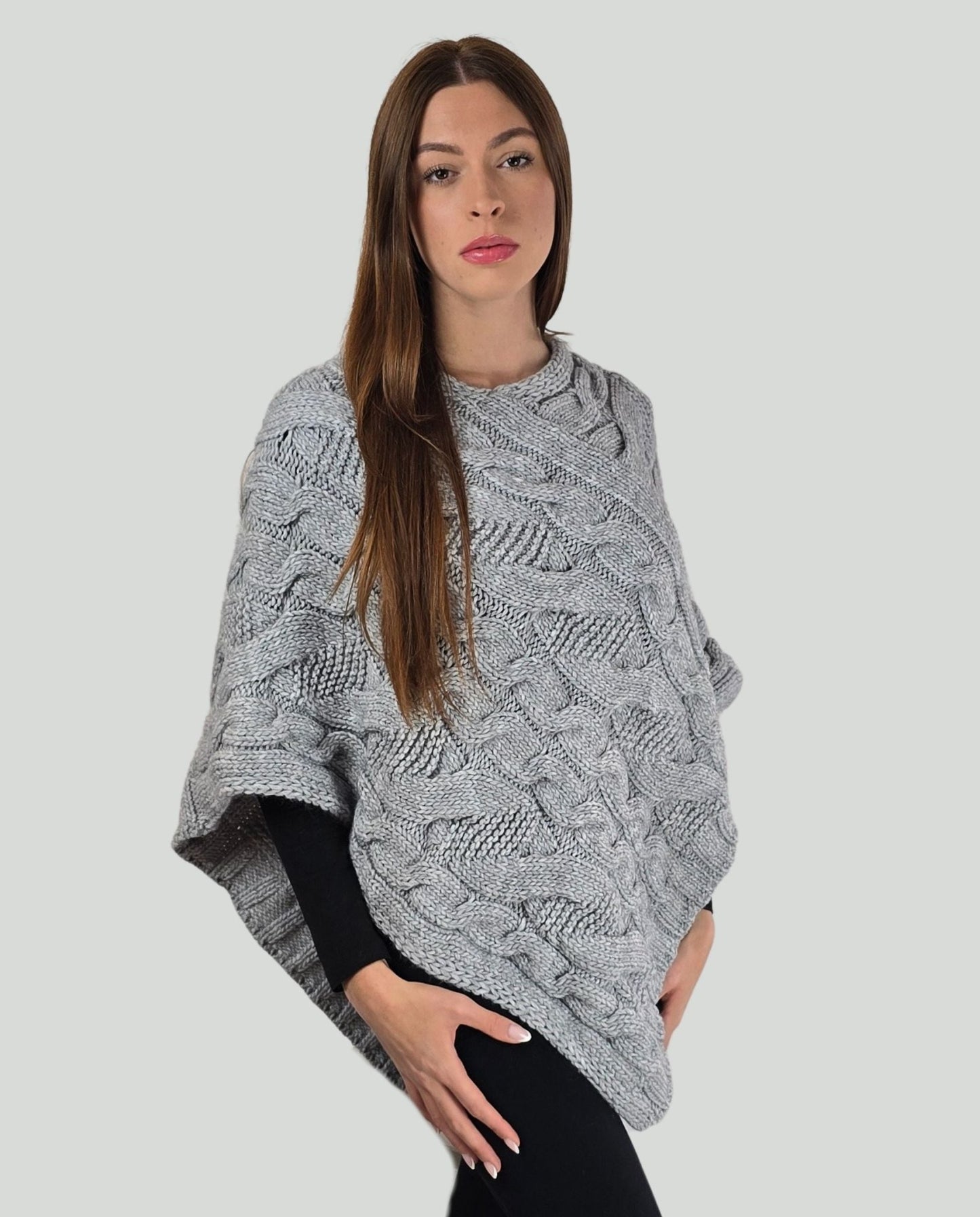 Poncho treccie Grigio - Soho Moda Mare