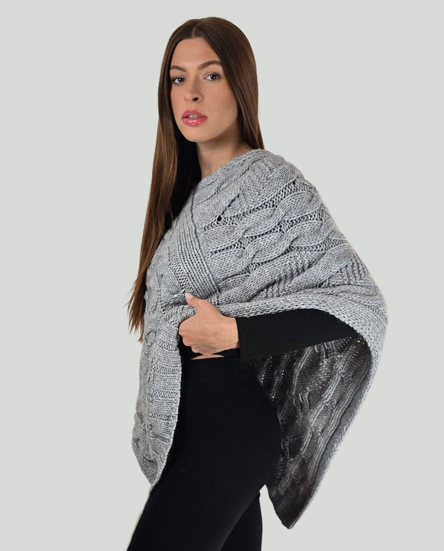 Poncho treccie Grigio - Soho Moda Mare