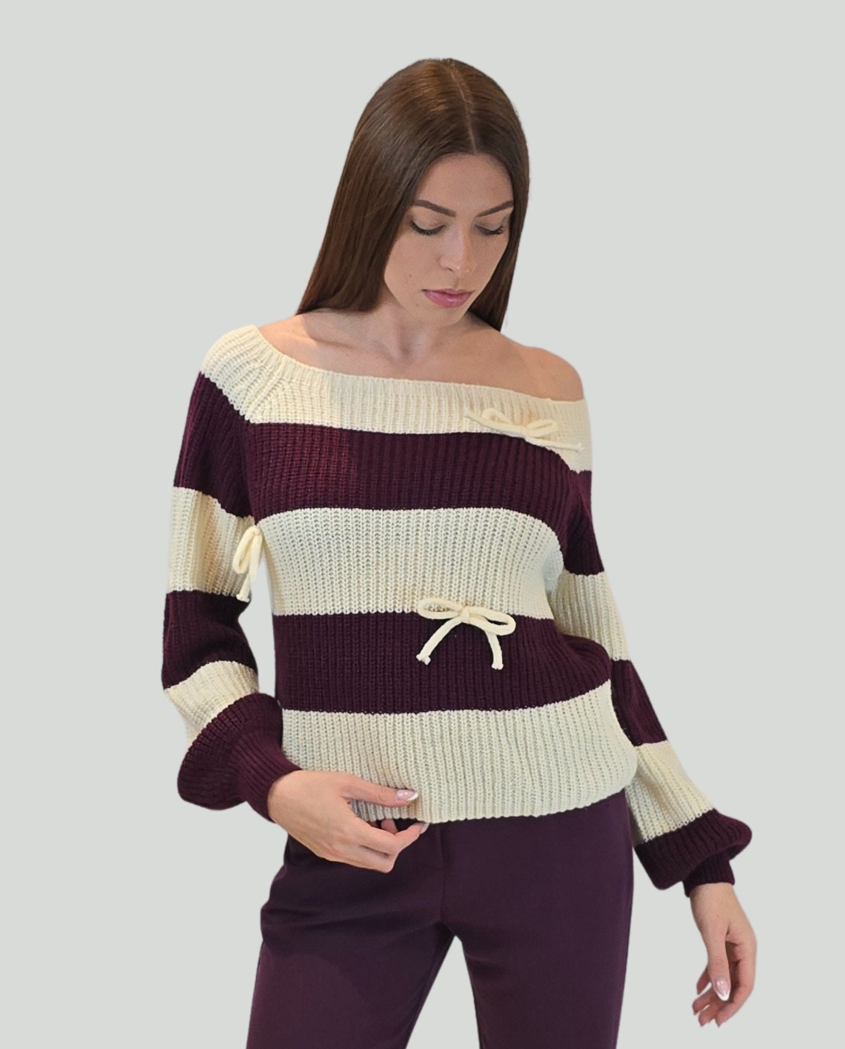 Pullover Burro/Borgogna - Soho Moda Mare