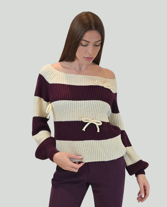 Pullover Burro/Borgogna - Soho Moda Mare