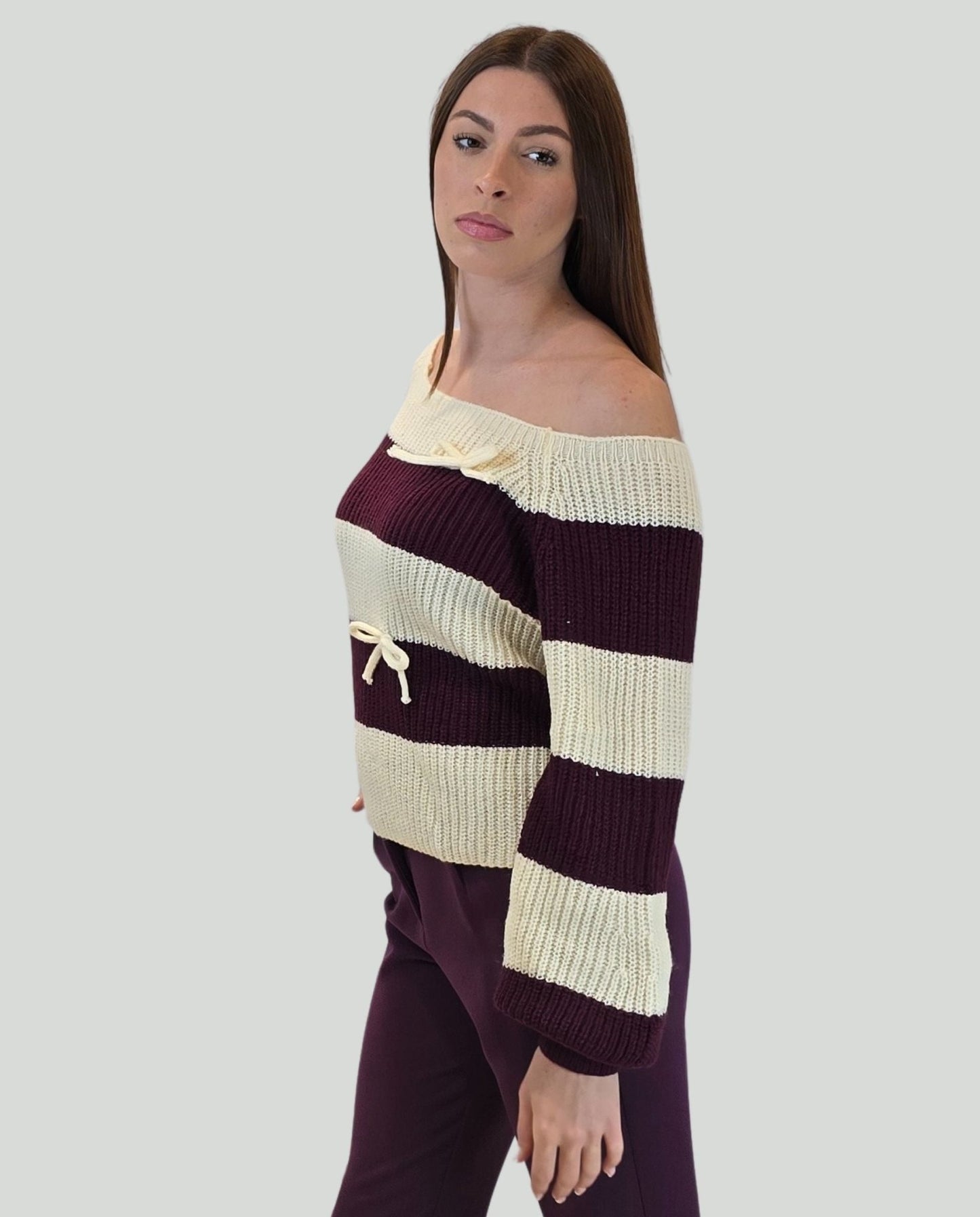 Pullover Burro/Borgogna - Soho Moda Mare