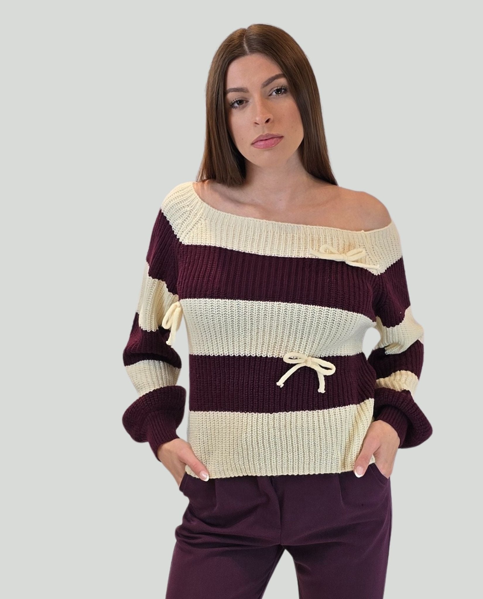 Pullover Burro/Borgogna - Soho Moda Mare