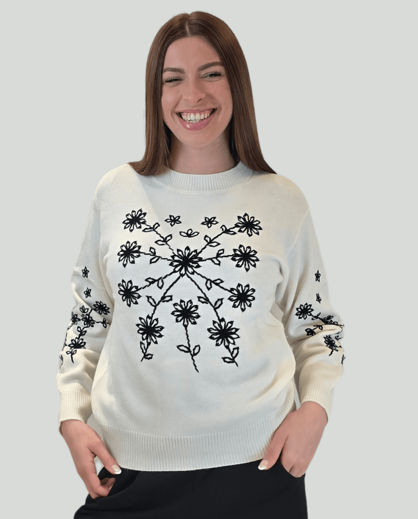 Pullover Burro ricamo Nero - Soho Moda Mare