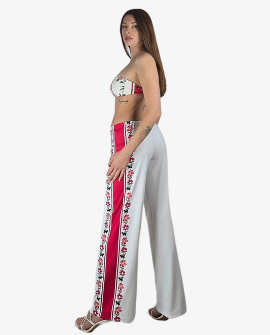 Pantalone Lycra Palazzo Bianco Righe Floreali Cruise Collection