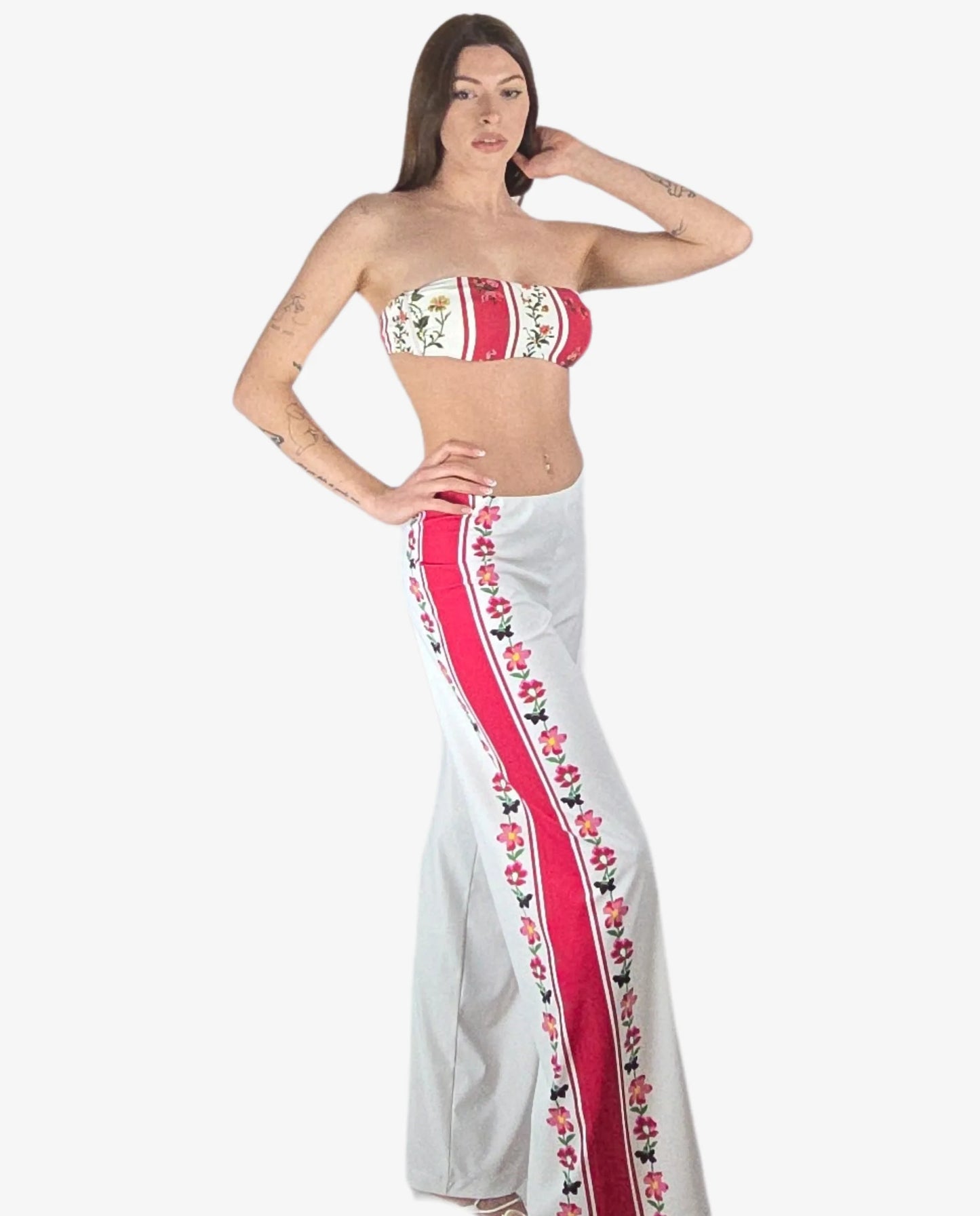 Pantalone Lycra Palazzo Bianco Righe Floreali Cruise Collection