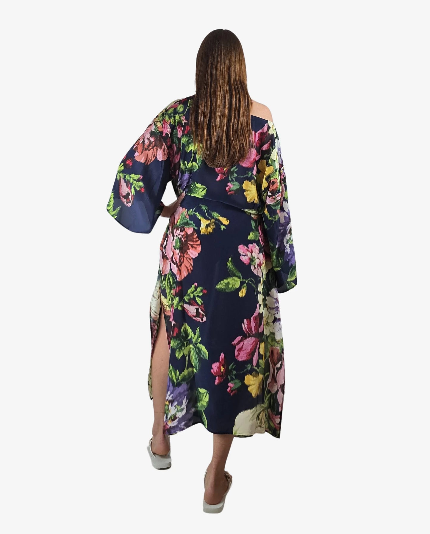 Poncho Lungo Fantasia Floreale Blu Cruise Collection