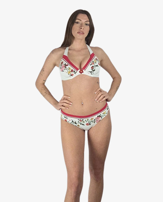Bikini Ferretto Bianco Fiori Rosso Cruise Collection