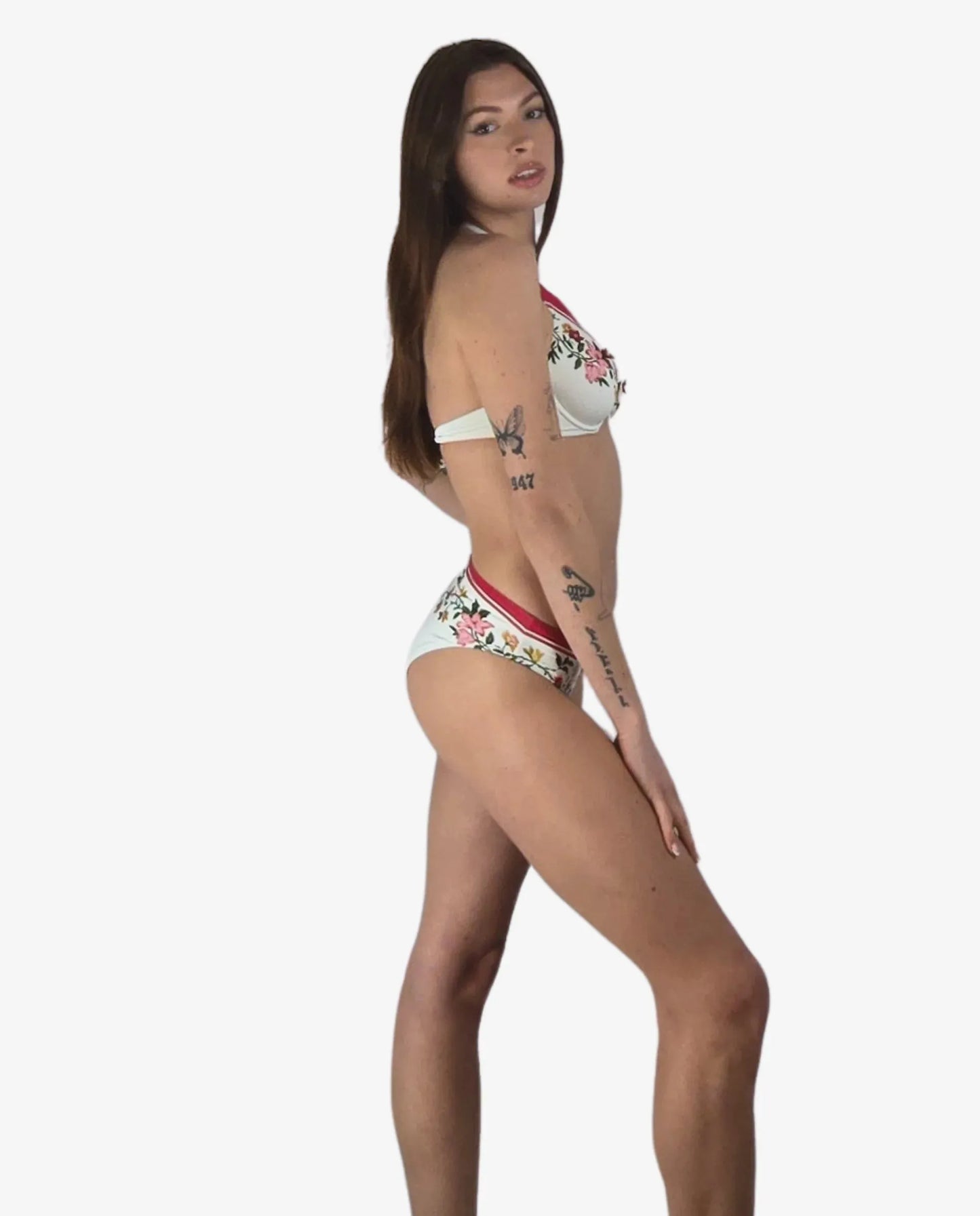 Bikini Ferretto Bianco Fiori Rosso Cruise Collection