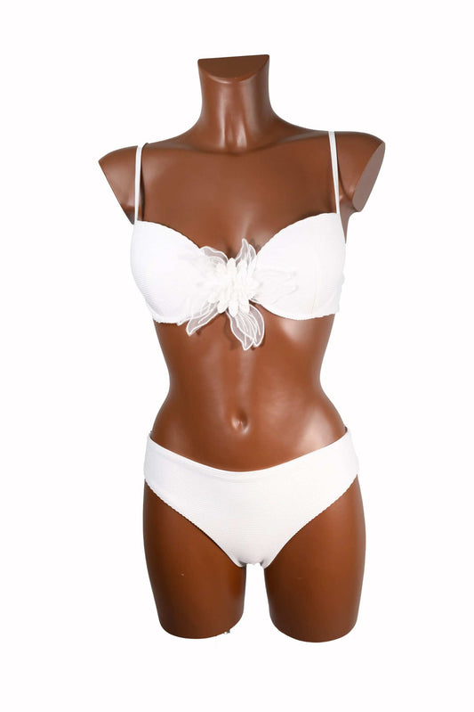 White Push Up bikini set in C cup with floral organza detail, made in Italy