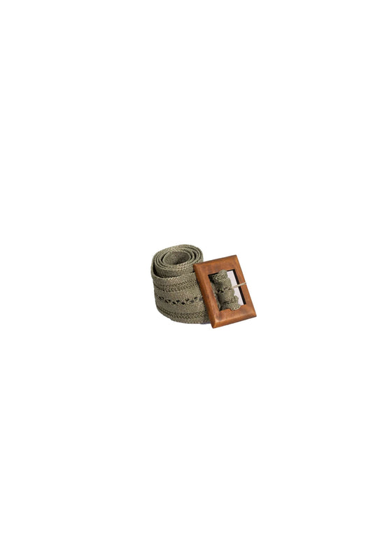 Cinta in tessuto effetto greca con fibbia in simil legno, 104 cm lunghezza, 7 cm altezza