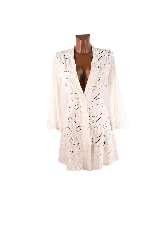 Kimono in sangallo di cotone elegante made in Italy with intricate cutout details