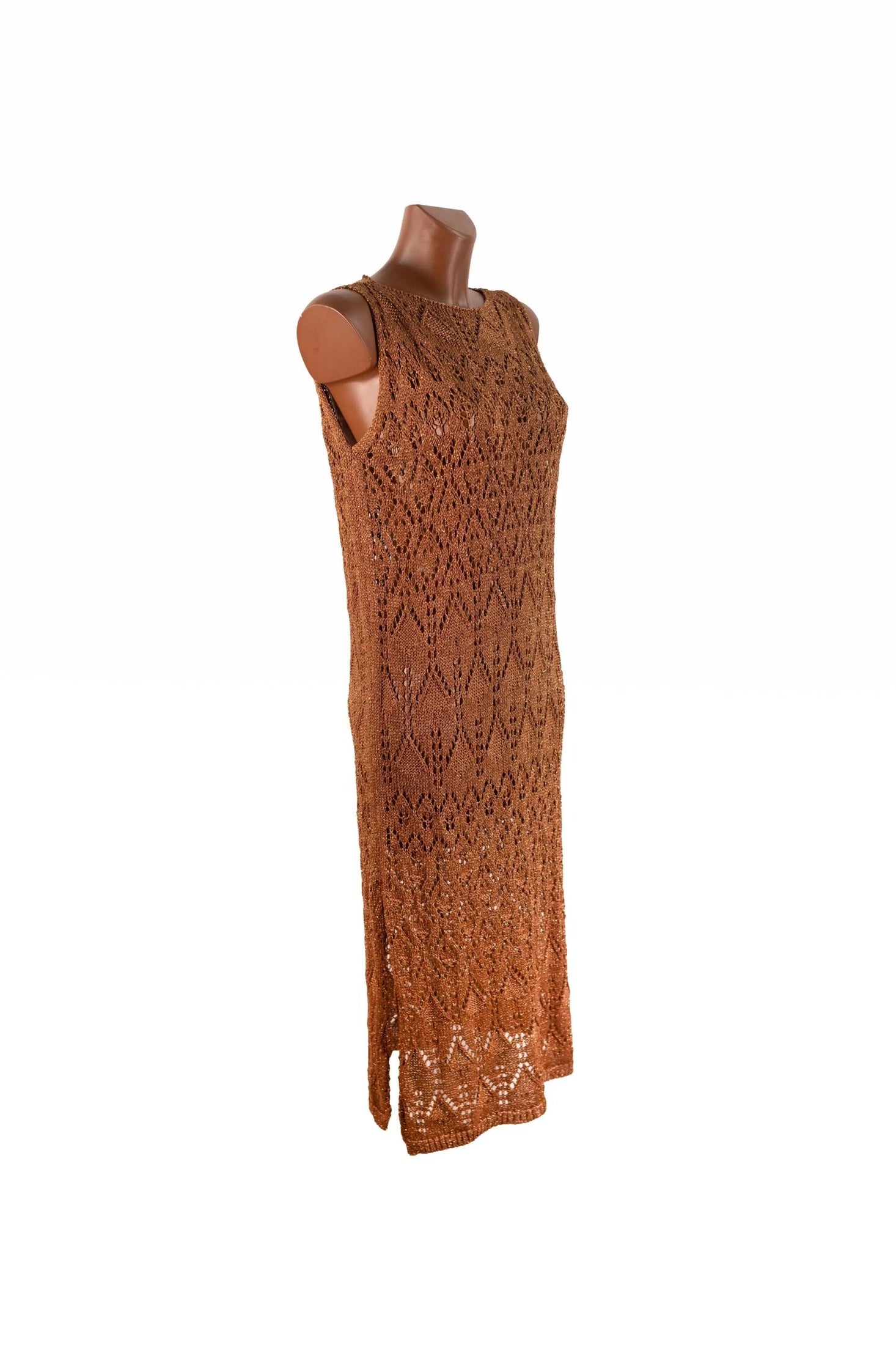 Abito Lungo in lurex marrone con spacchi laterali e maglia viscosa elastica