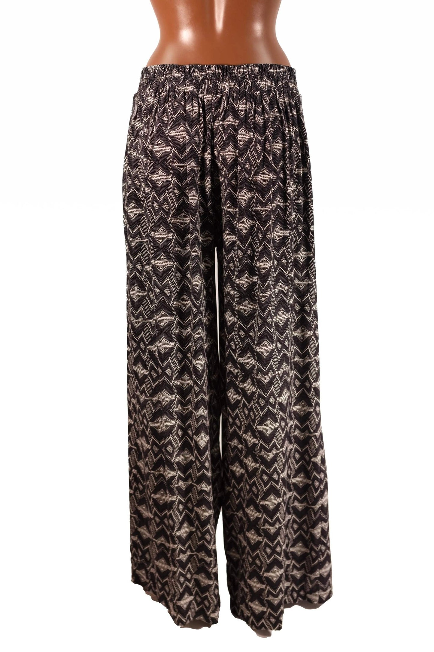 Pantalone in viscosa leggero con elastico in vita e stampa geometrica made in Italy