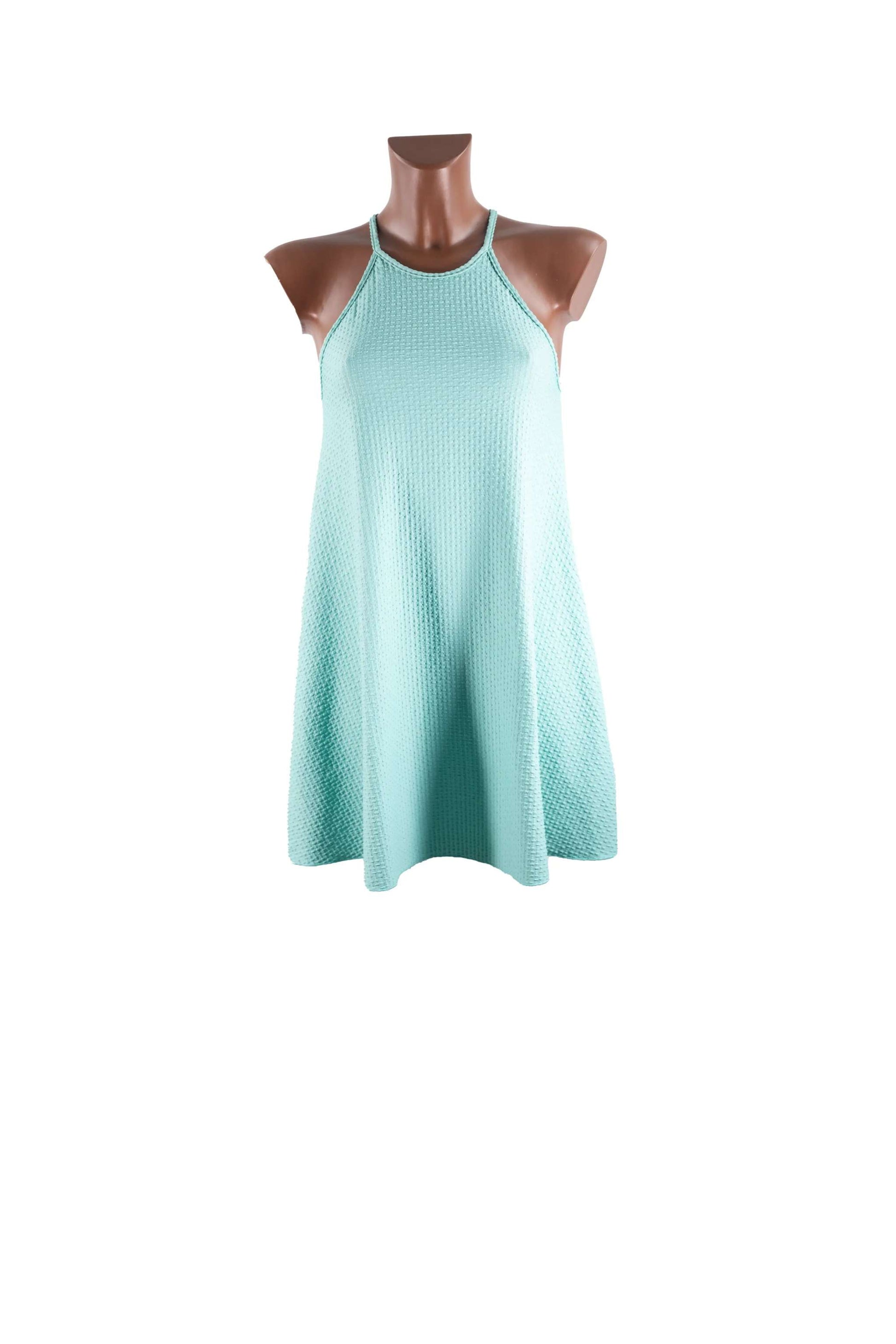 Abito Corto SS mint green textured sleeveless dress with halter neckline