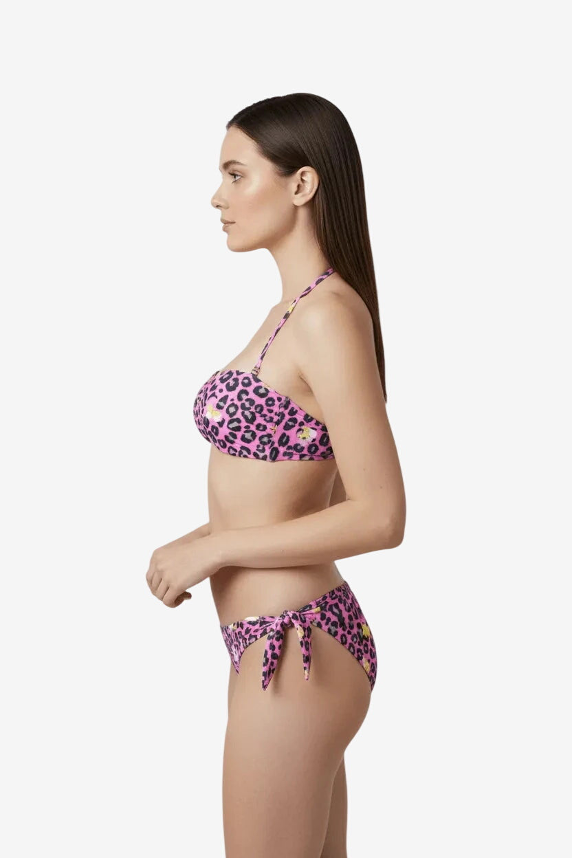 Bikini rosa leopardato donna Soho Moda Mare, vista laterale, beachwear Made in Italy
