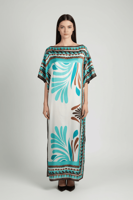 Poncho lungo tribale in seta e viscosa, Made in Italy - Soho Moda Mare